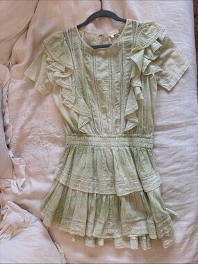 LoveShackFancy Sage Green Ruffle Eyelet Dress